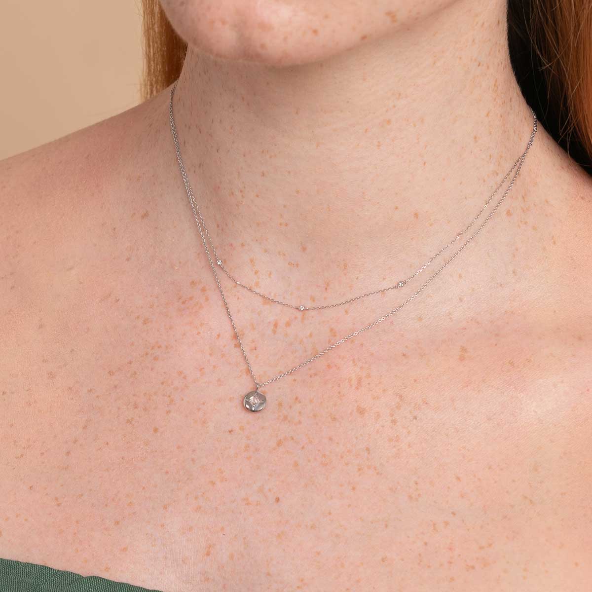 April White Topaz Birthstone Necklace in Solid White Gold - Image 3