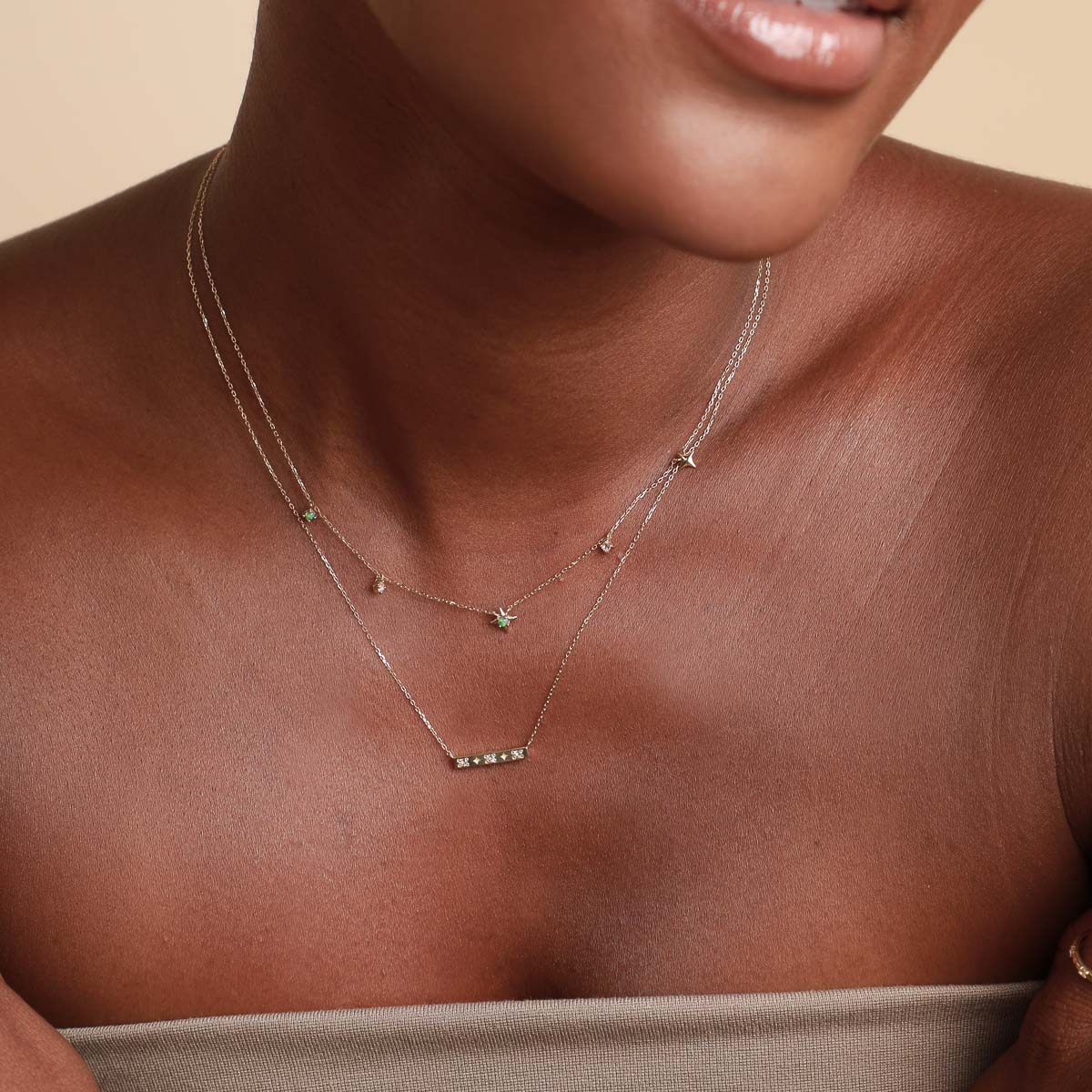 Cosmic Star Topaz Bar Necklace in Solid Gold - Image 3