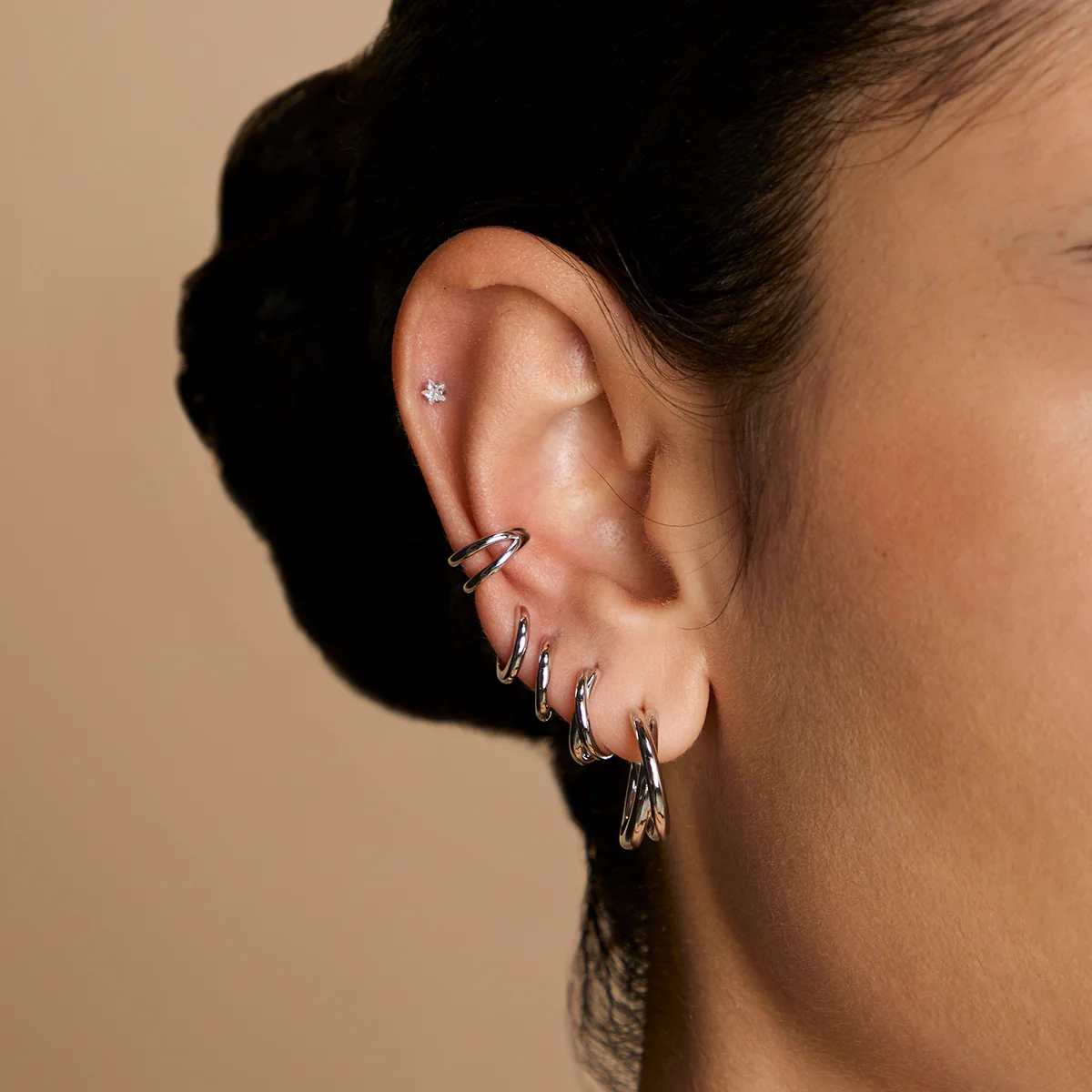Crossover Illusion Hoops in Silver - Image 4