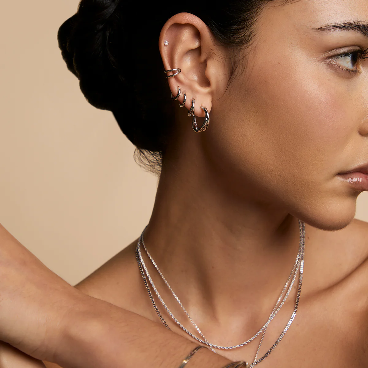 Crossover Illusion Hoops in Silver - Image 6