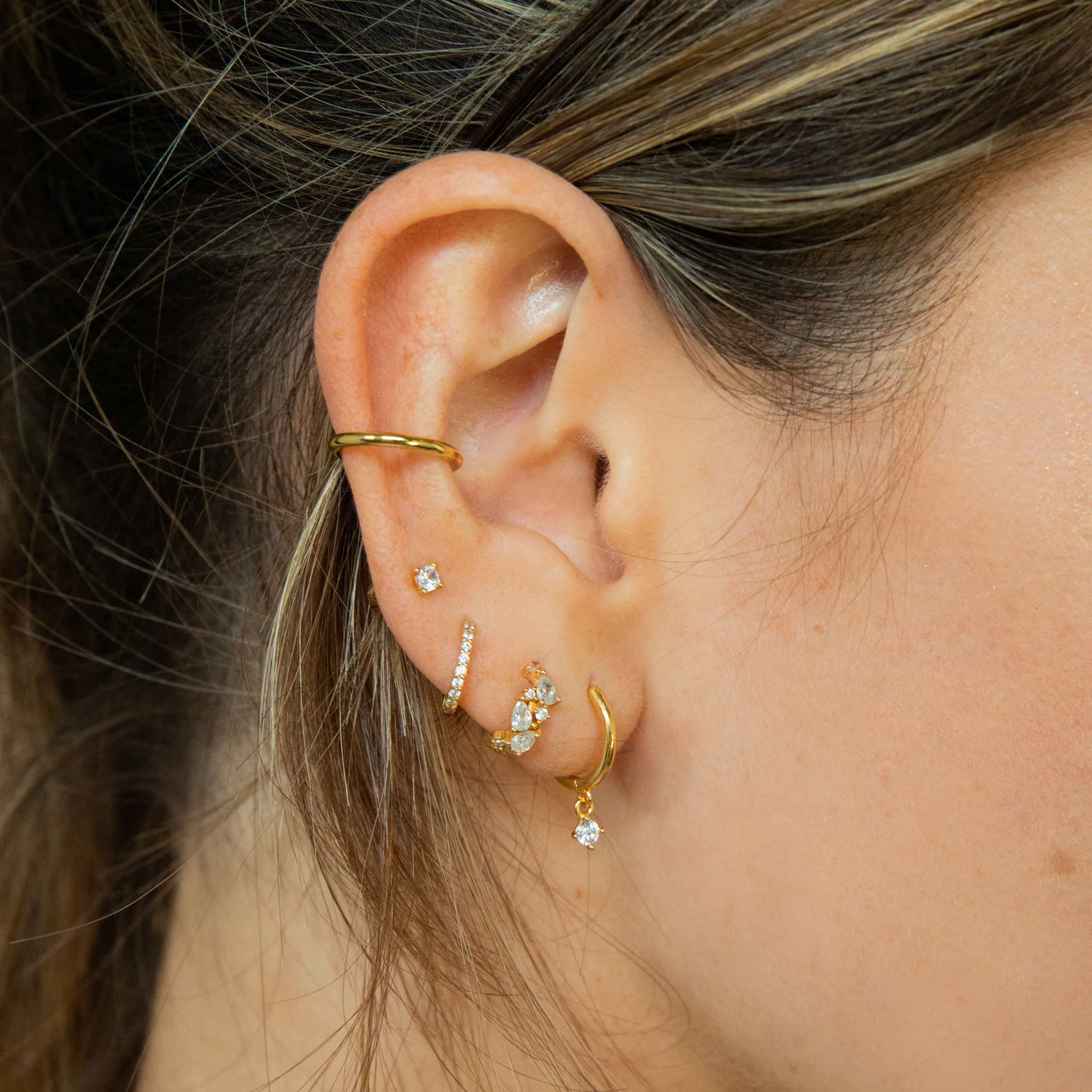 April Birthstone Huggies in Gold with Clear CZ - Image 4