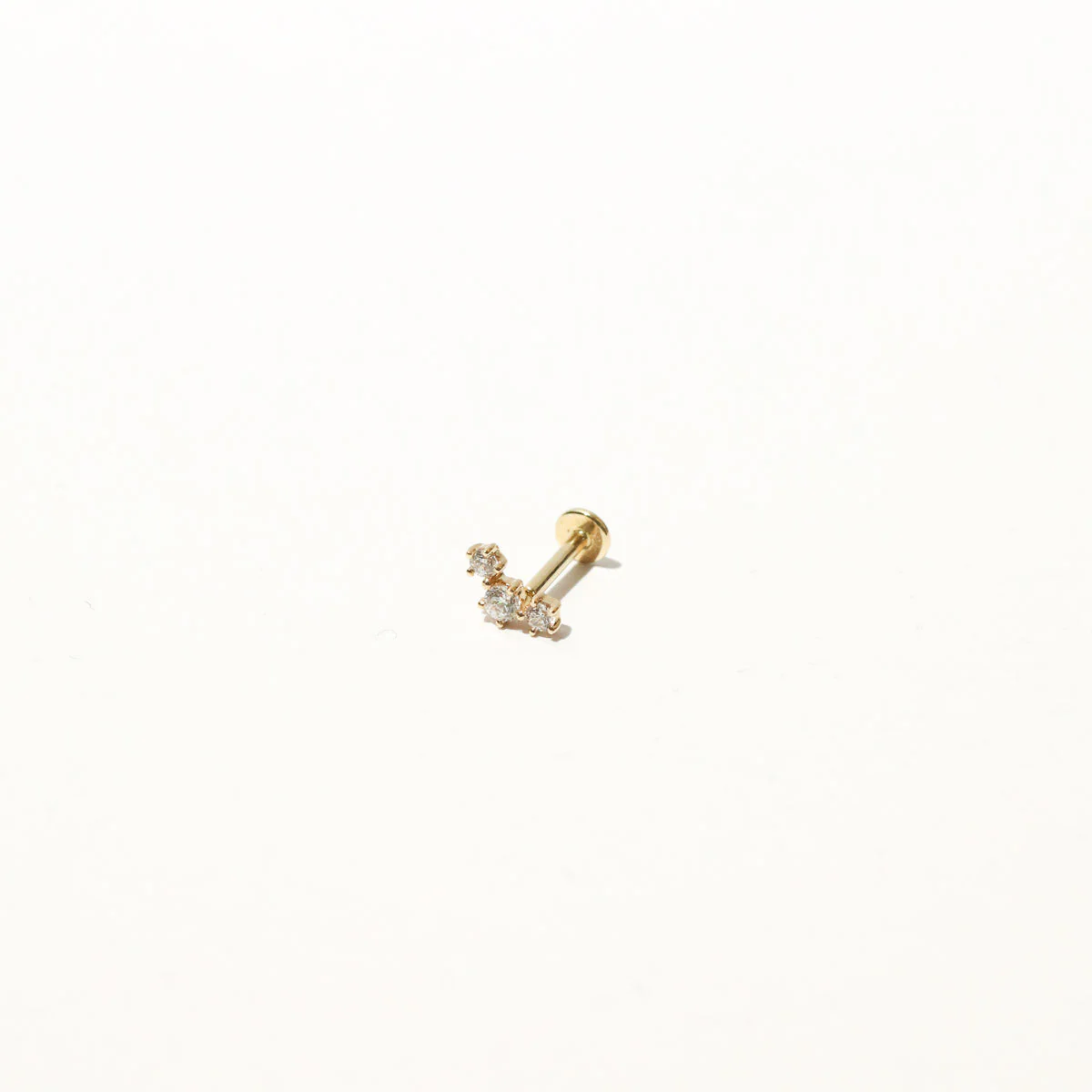 Curved Crystal Piercing Stud in Solid Gold - Image 3