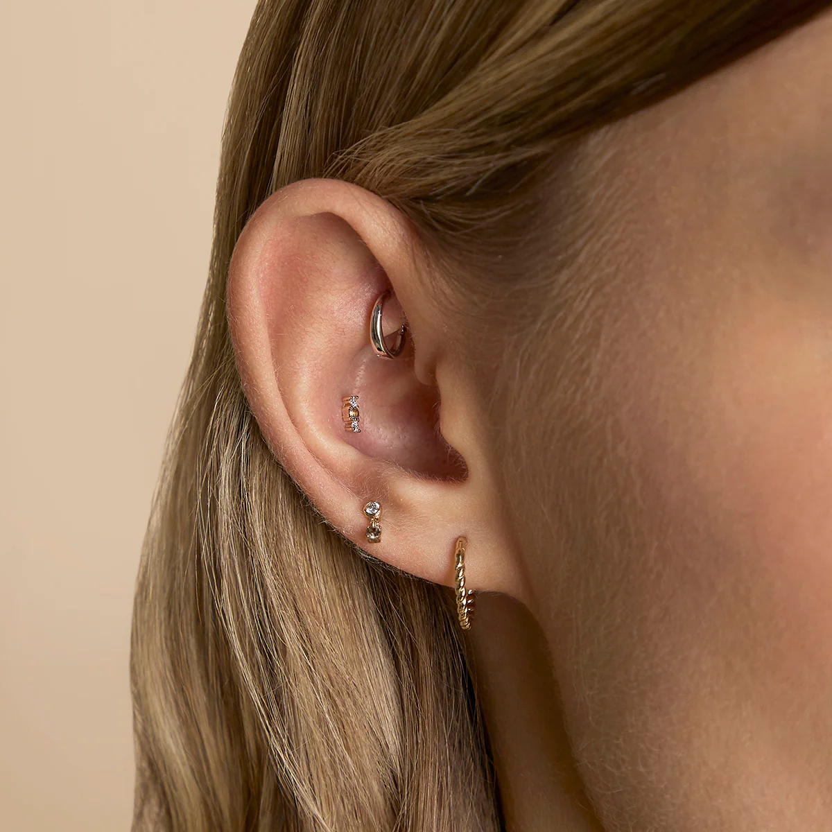 Diamond & Quartz Charm Studs in Solid Gold - Image 3