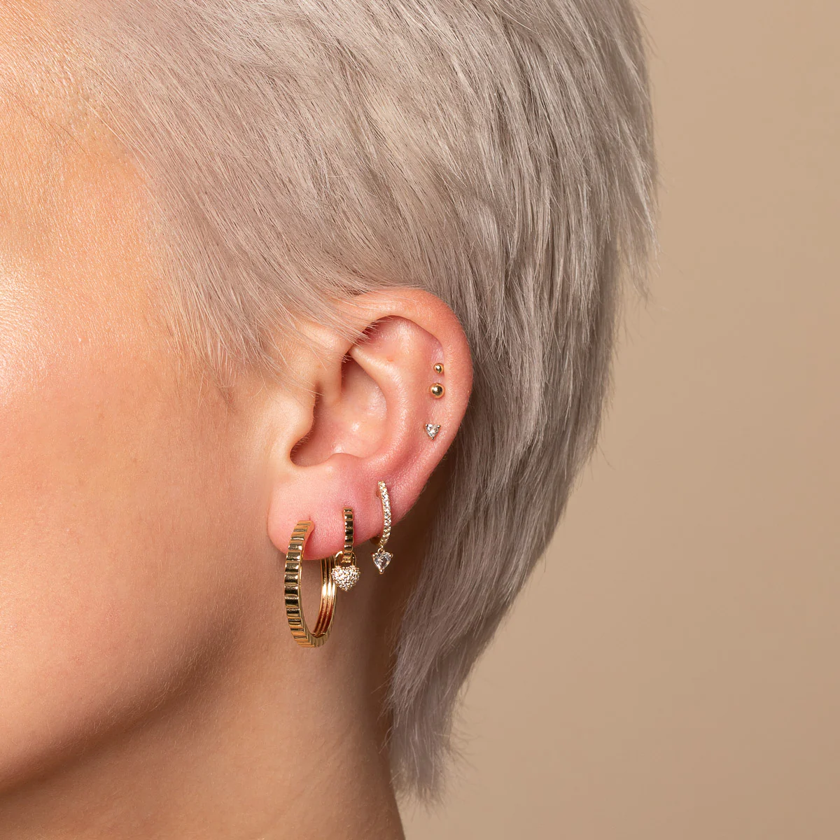 Heart Gem Drop Piercing Hoop in Solid Gold - Image 3