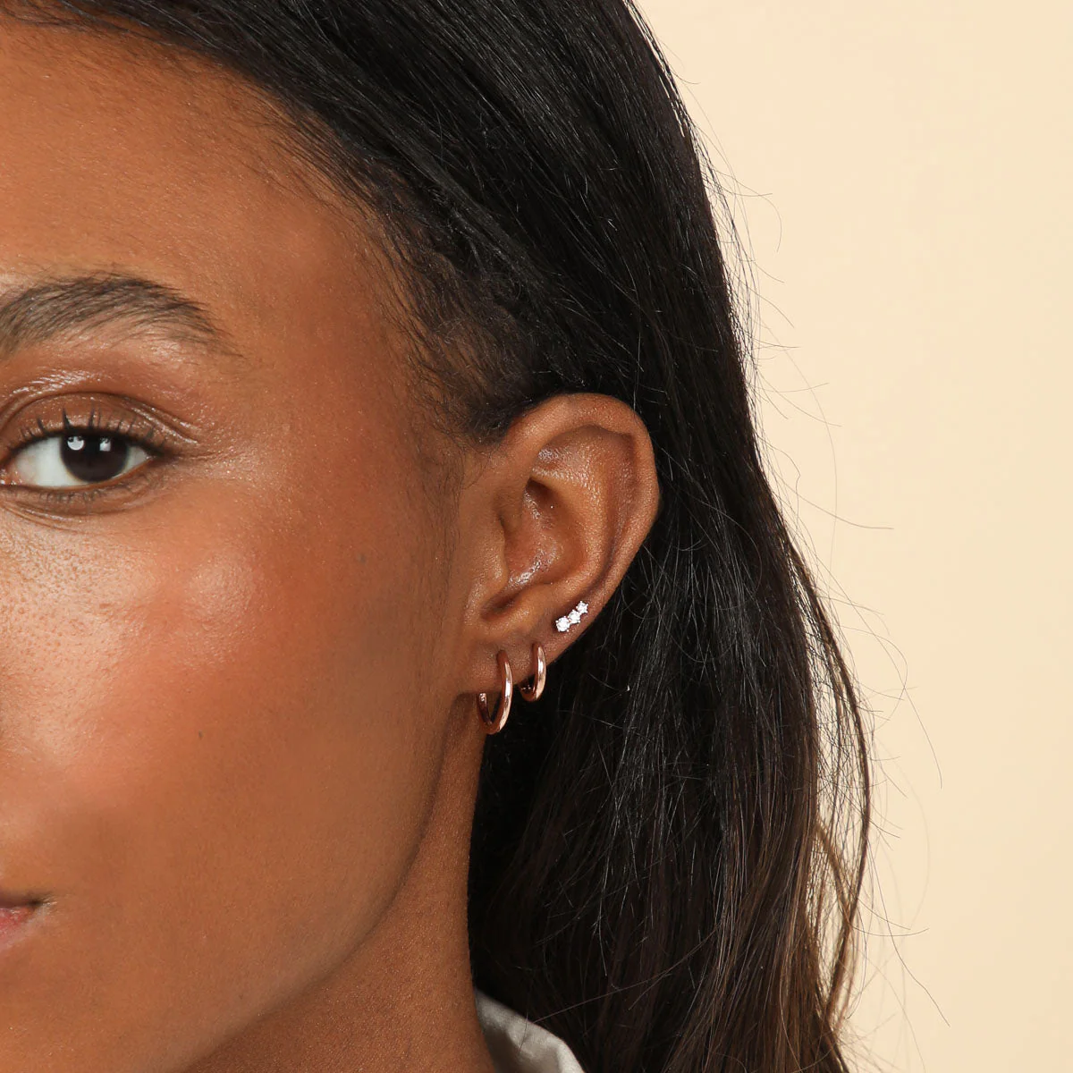 Glimmer Crystal Climber Stud Earrings in Rose Gold - Image 4