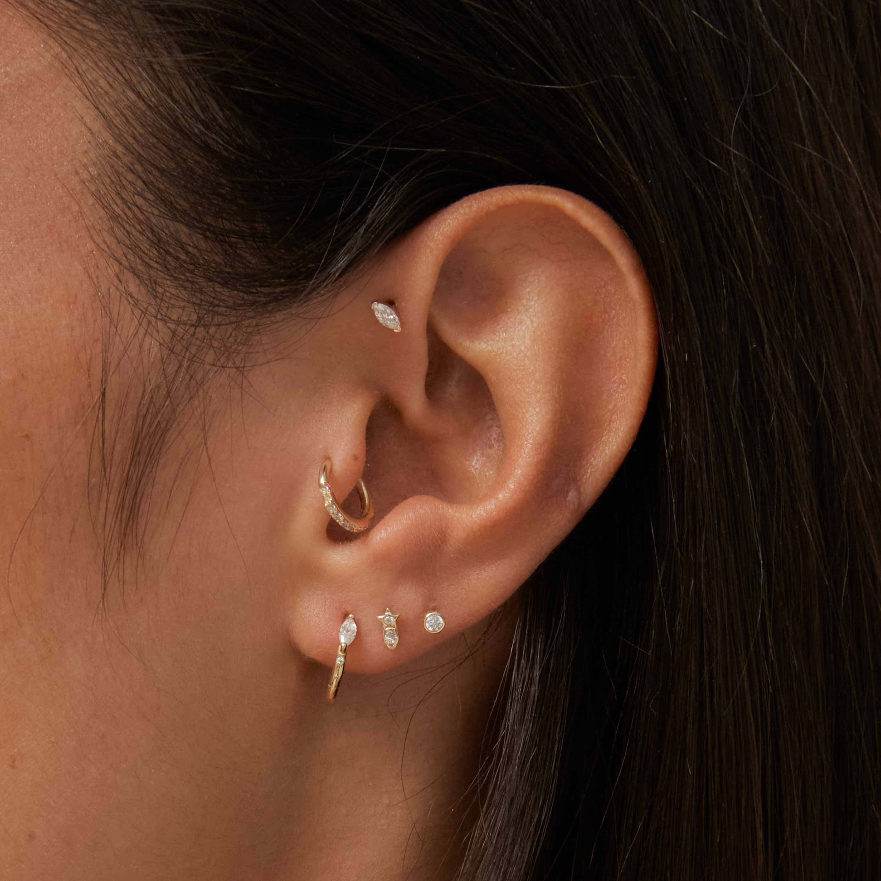 Solid Gold Crystal Star Piercing Stud - Image 5