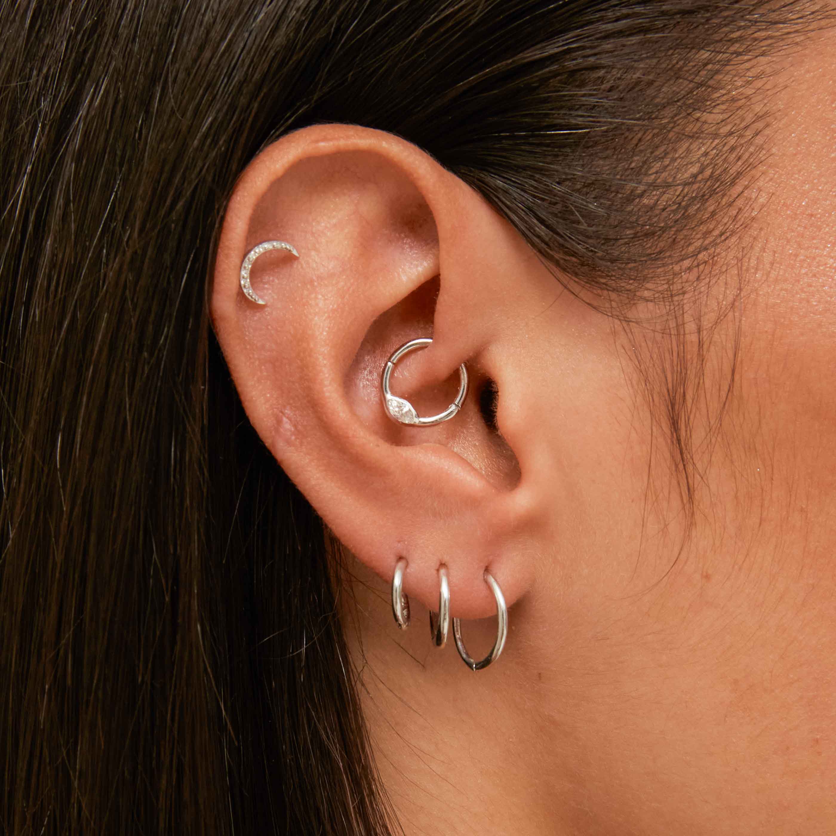 Solid White Gold Simple Piercing Hoop - Image 3