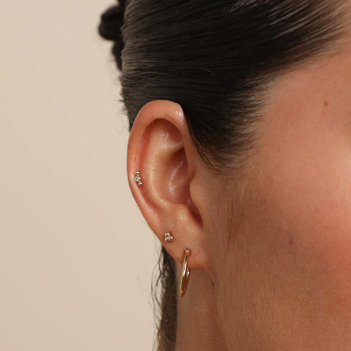 Topaz Beaded Triple Piercing Stud in Solid Gold - Image 3