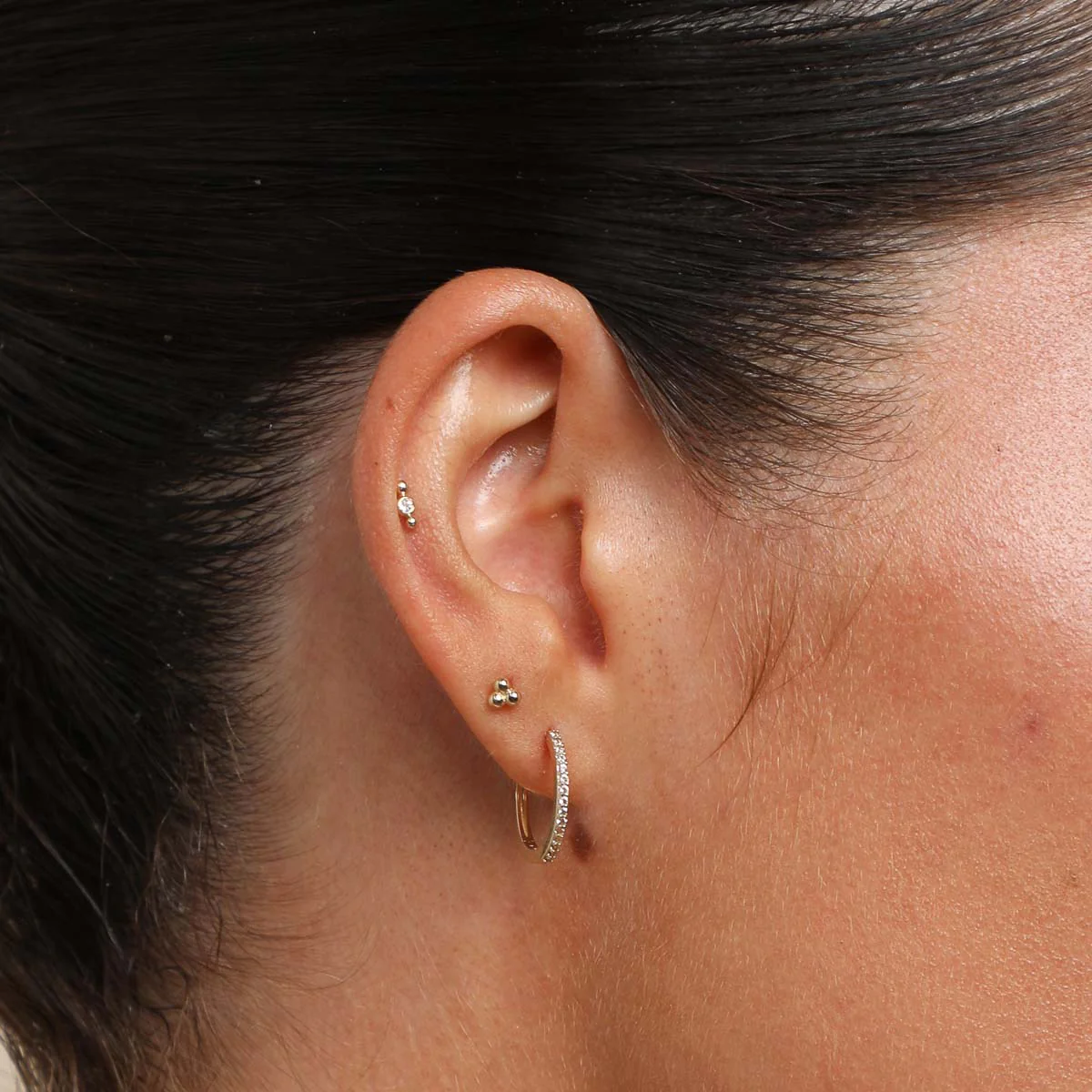 Topaz Beaded Triple Piercing Stud in Solid Gold - Image 4