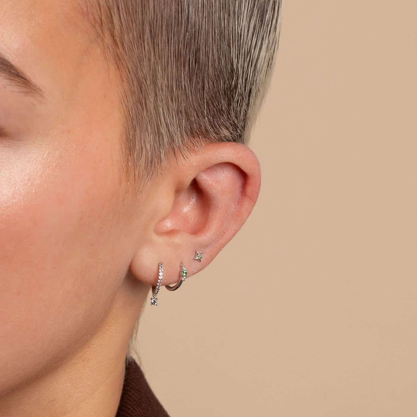 Topaz Charm Hoops in Solid White Gold - Image 4